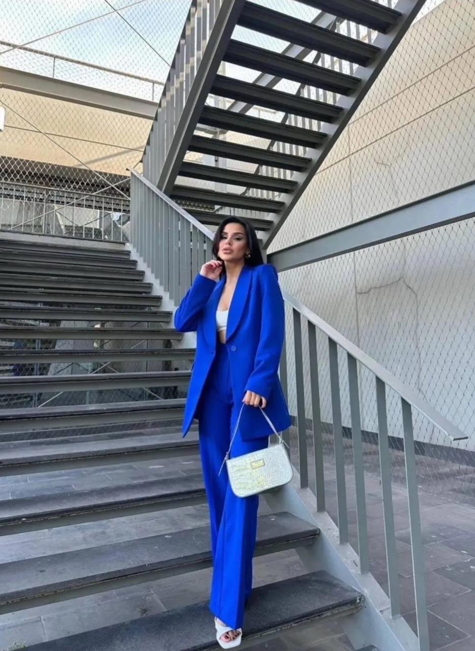 Saks Mavi Tek Düğmeli Klasik Blazer Takım