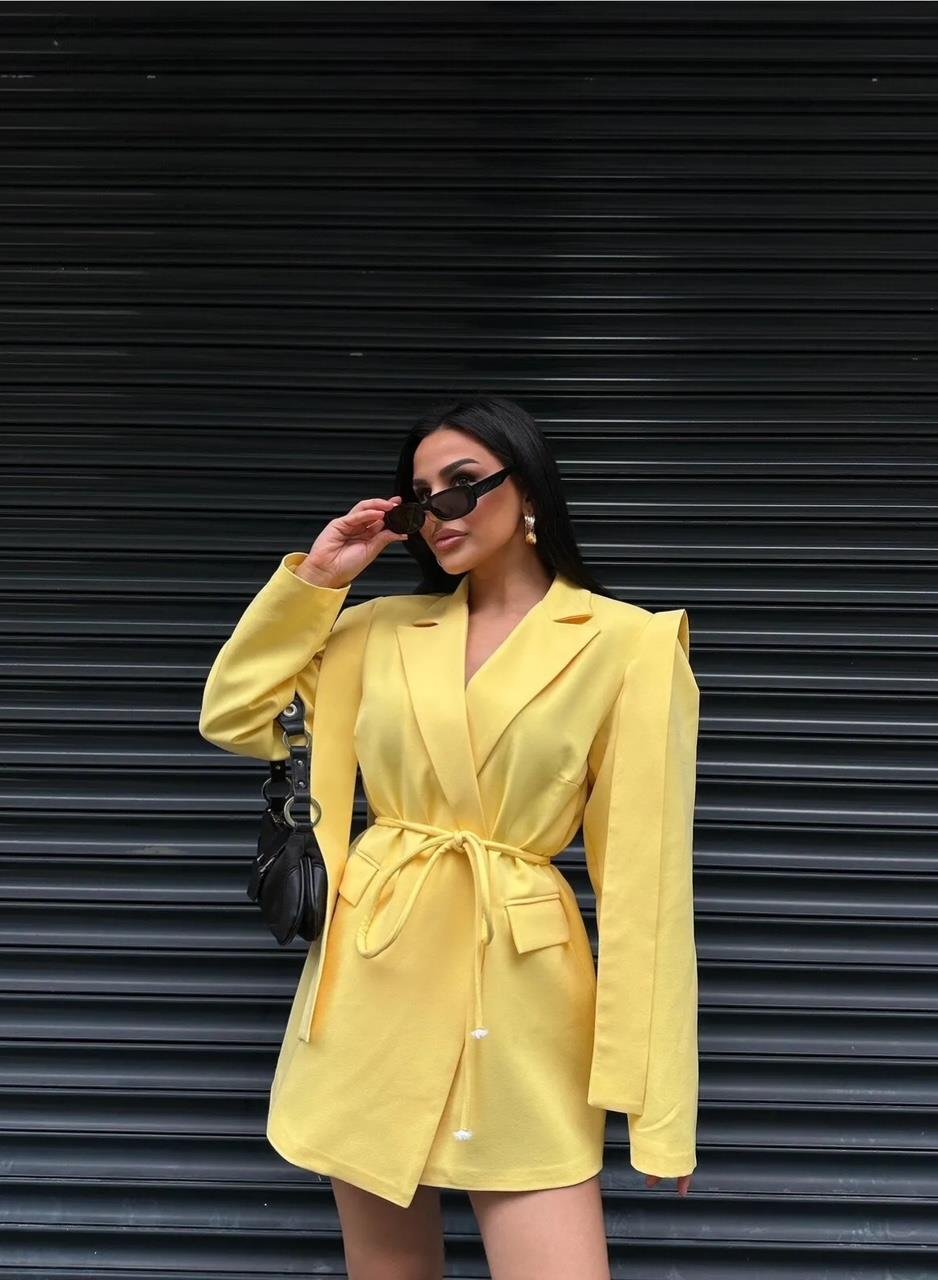 Sarı Bağlamalı Blazer Ceket