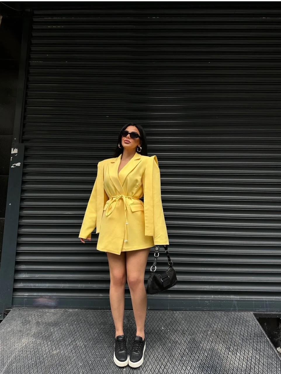 Sarı Bağlamalı Blazer Ceket