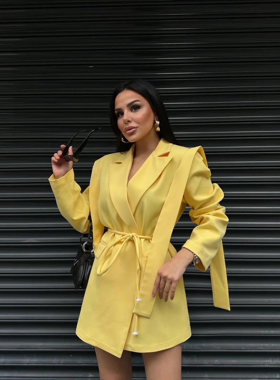 Sarı Bağlamalı Blazer Ceket