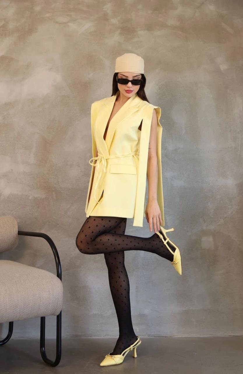 Sarı Bağlamalı Blazer Yelek
