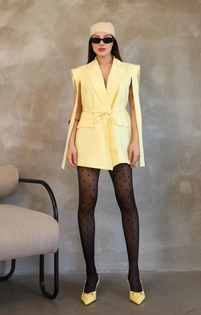 Sarı Bağlamalı Blazer Yelek