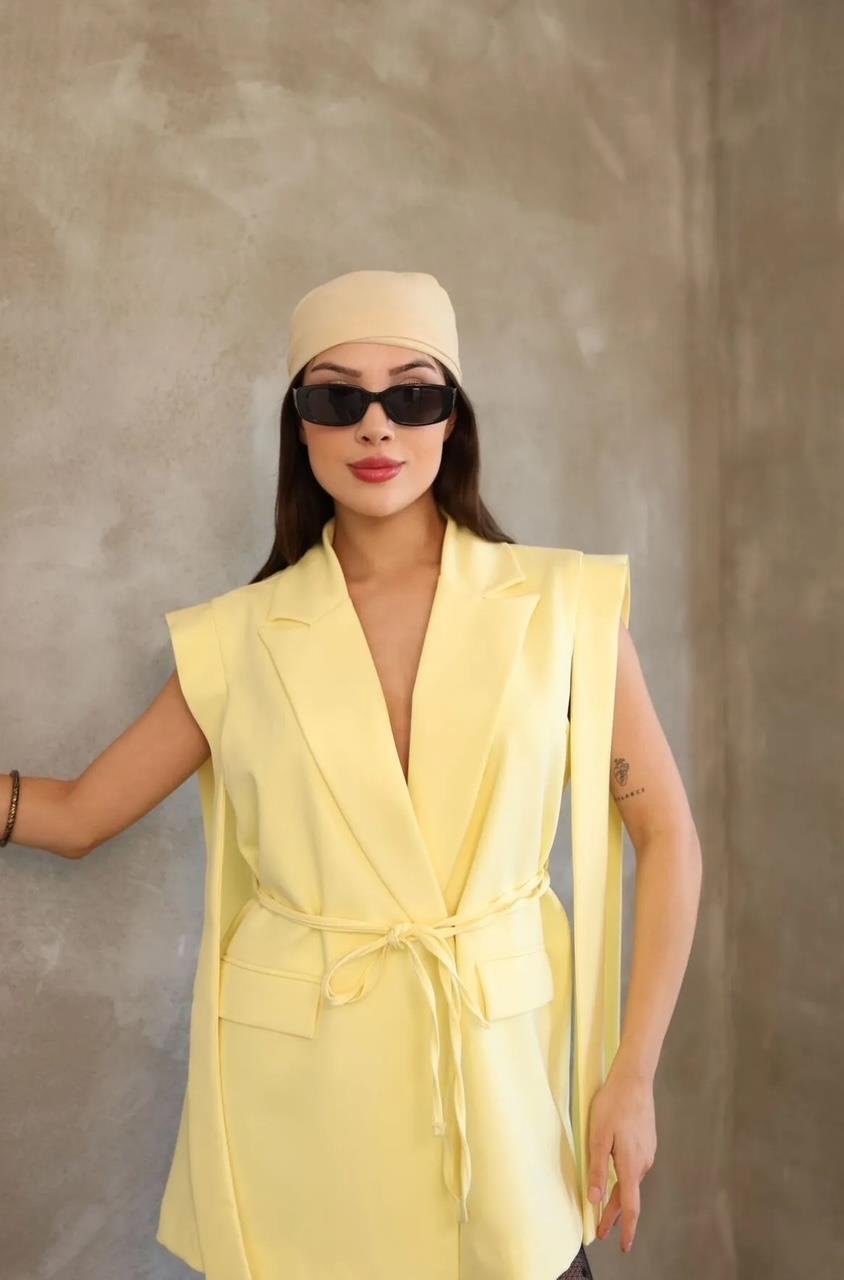 Sarı Bağlamalı Blazer Yelek
