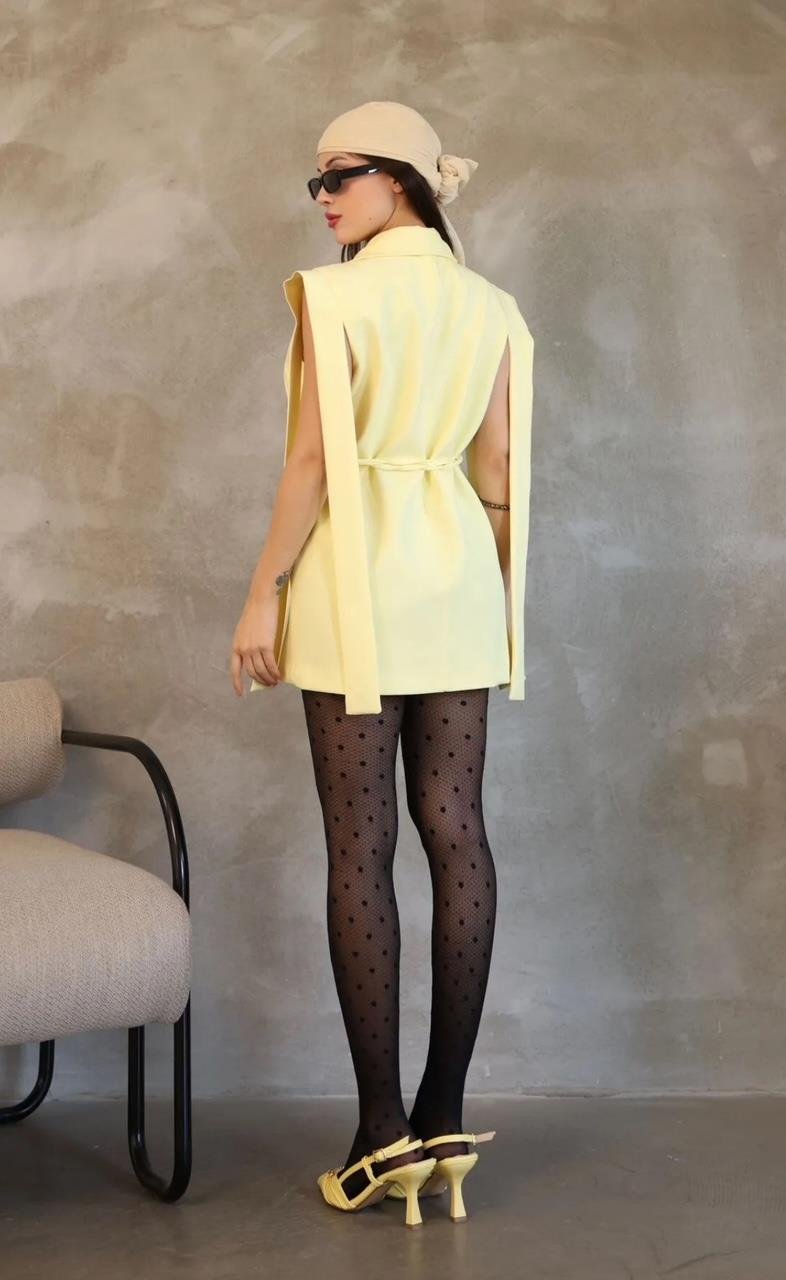 Sarı Bağlamalı Blazer Yelek