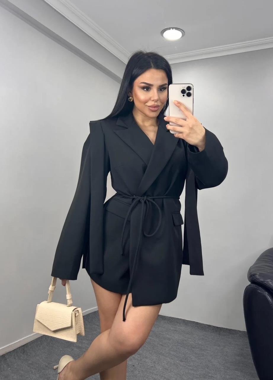 Siyah Bağlamalı Blazer Ceket