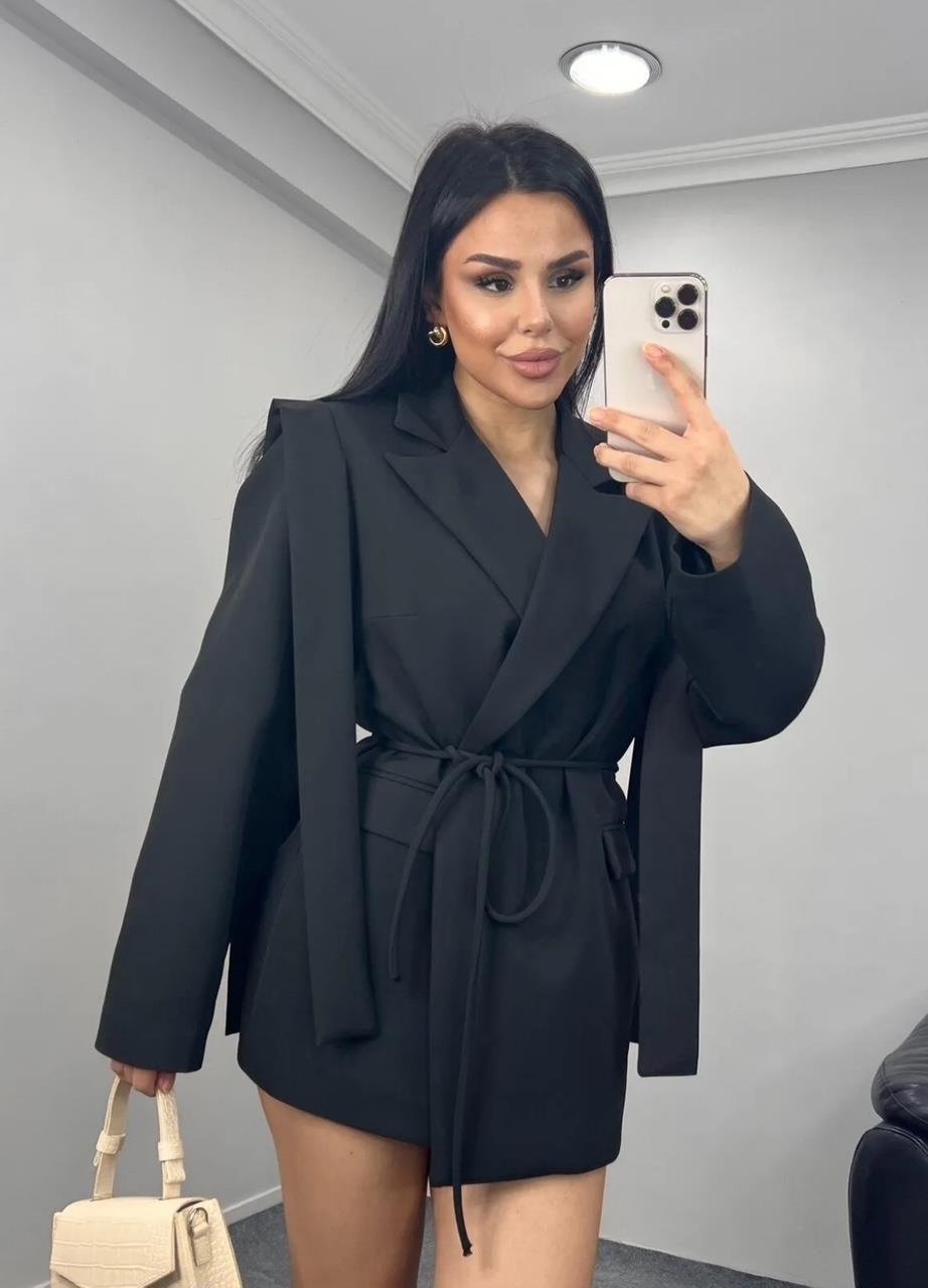 Siyah Bağlamalı Blazer Ceket