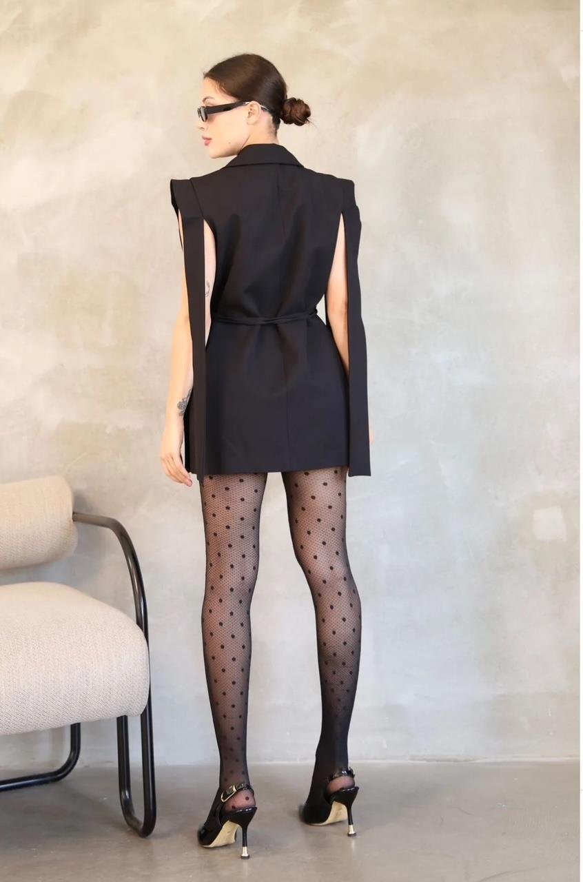 Siyah Bağlamalı Blazer Yelek