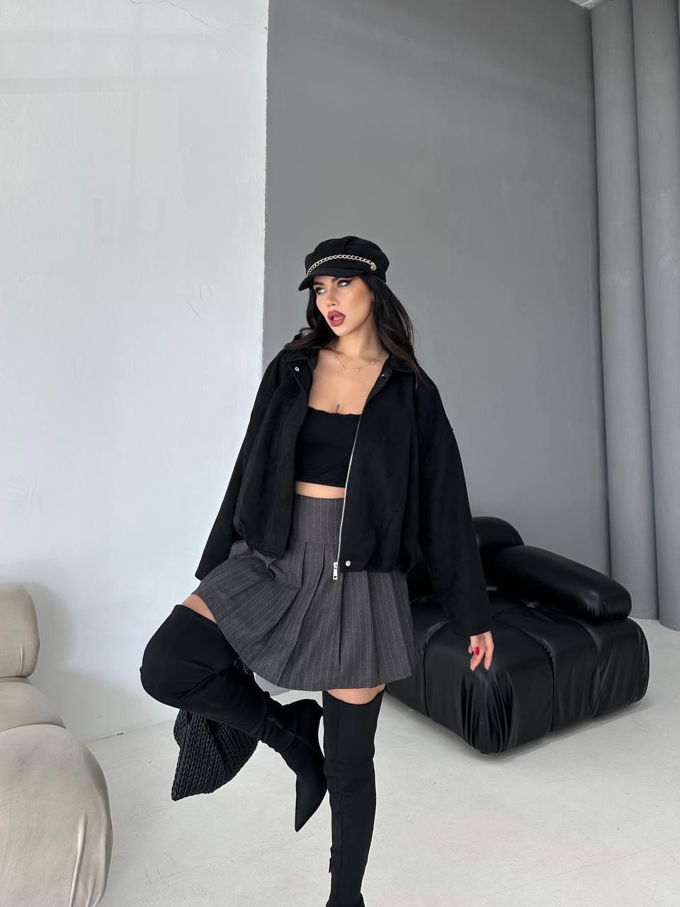 Siyah Bomber Oversize Süet Ceket