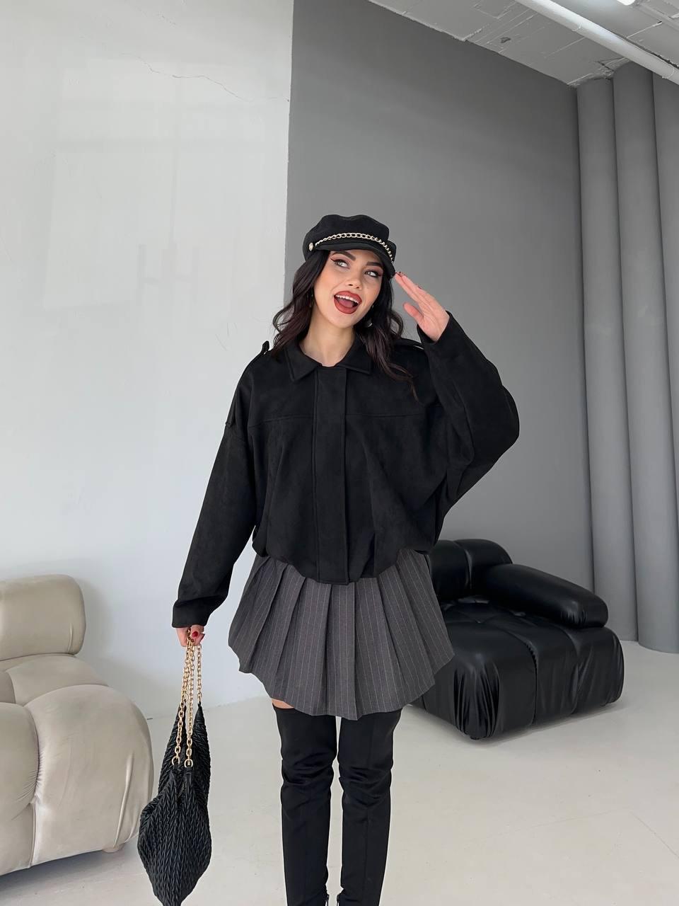 Siyah Bomber Oversize Süet Ceket