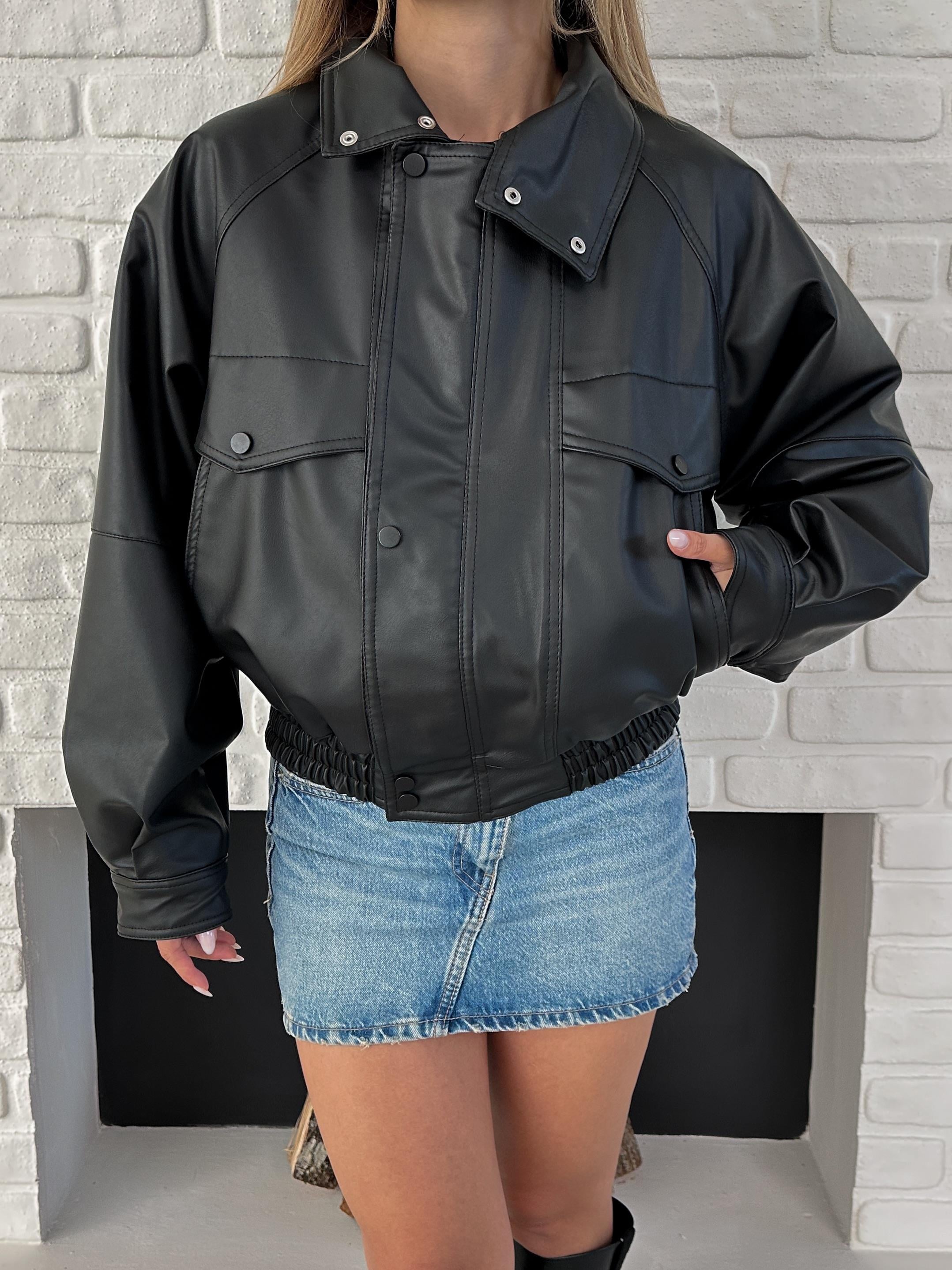 Siyah Cepli Bomber Deri Ceket