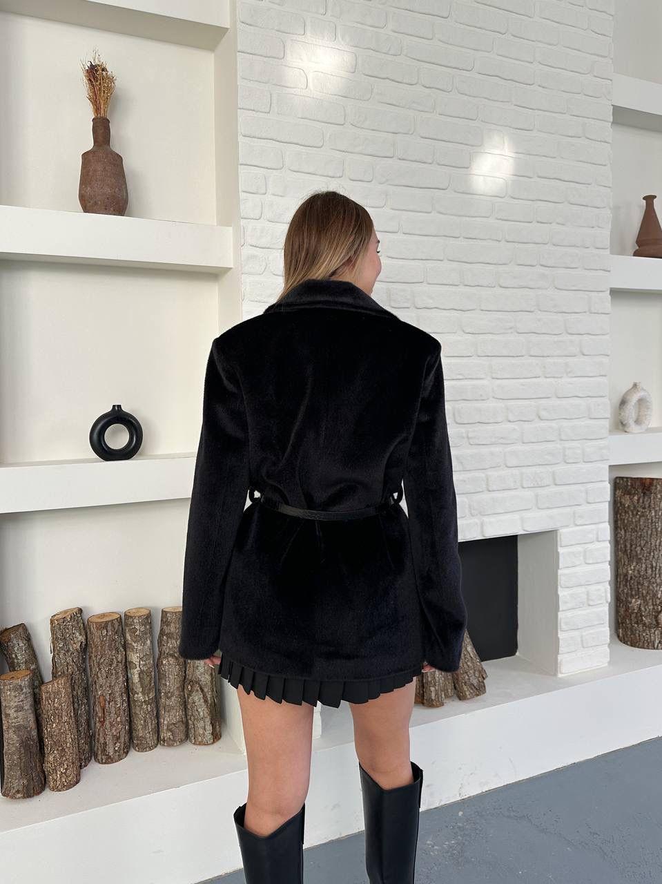 Siyah Kaşmir Dokulu Premium Kemerli Blazer Ceket