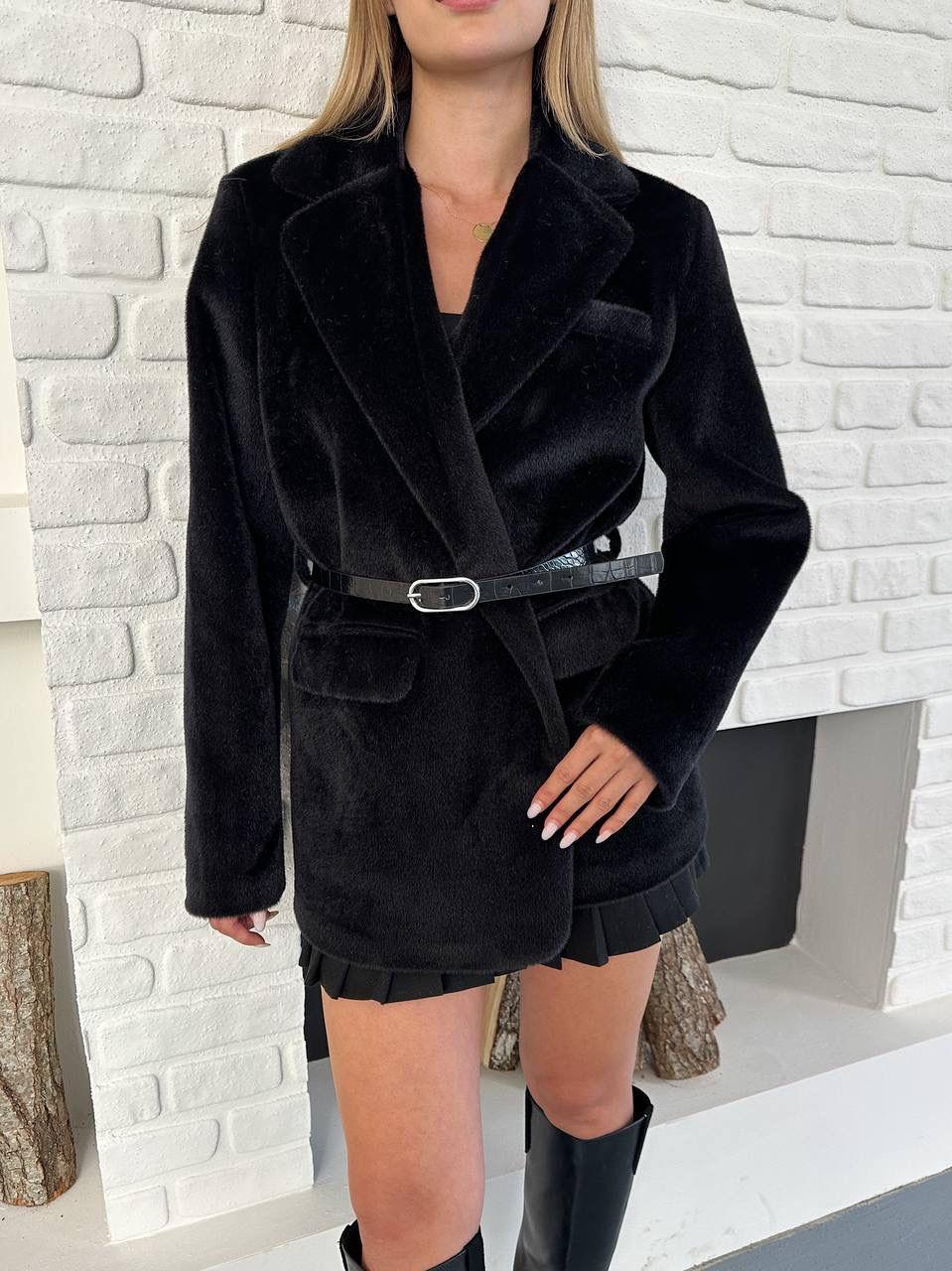 Siyah Kaşmir Dokulu Premium Kemerli Blazer Ceket