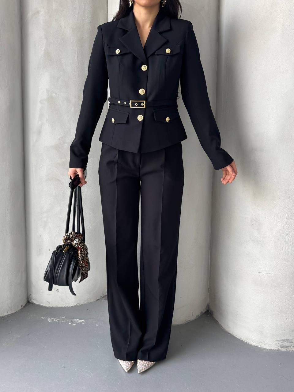 Siyah Kemerli Ceket Pantolon Blazer Takım