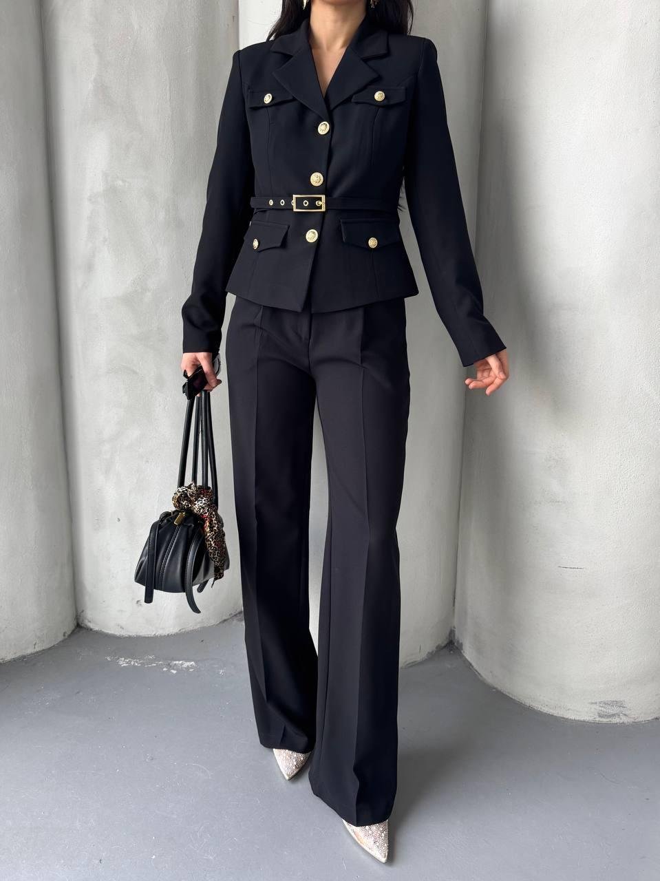 Siyah Kemerli Ceket Pantolon Blazer Takım