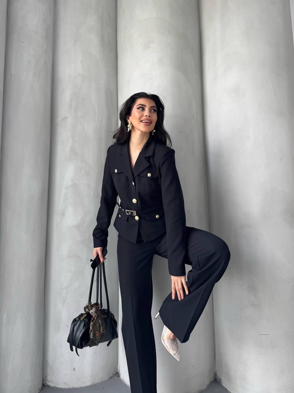 Siyah Kemerli Ceket Pantolon Blazer Takım