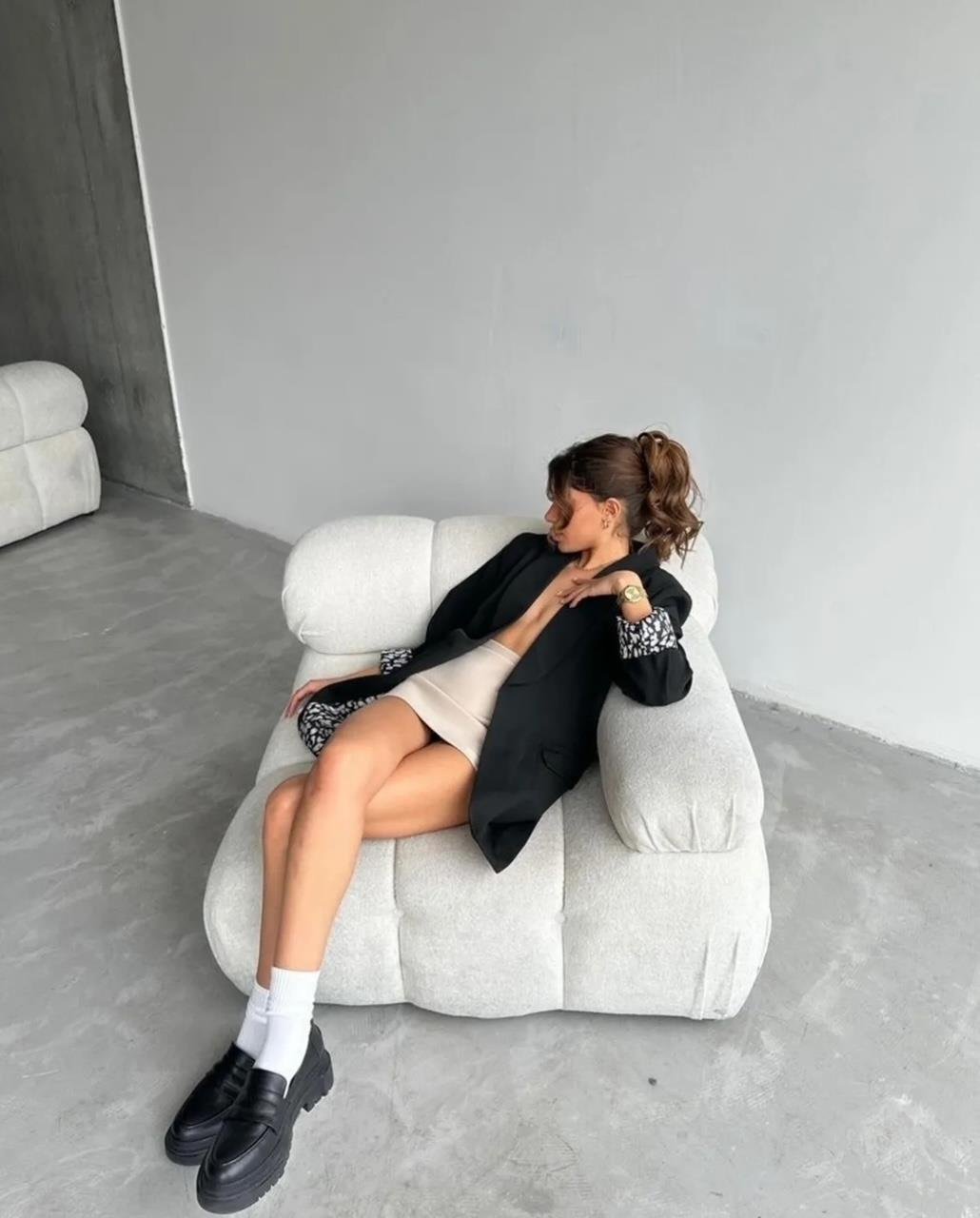 Siyah Leopar Astarlı Blazer Ceket