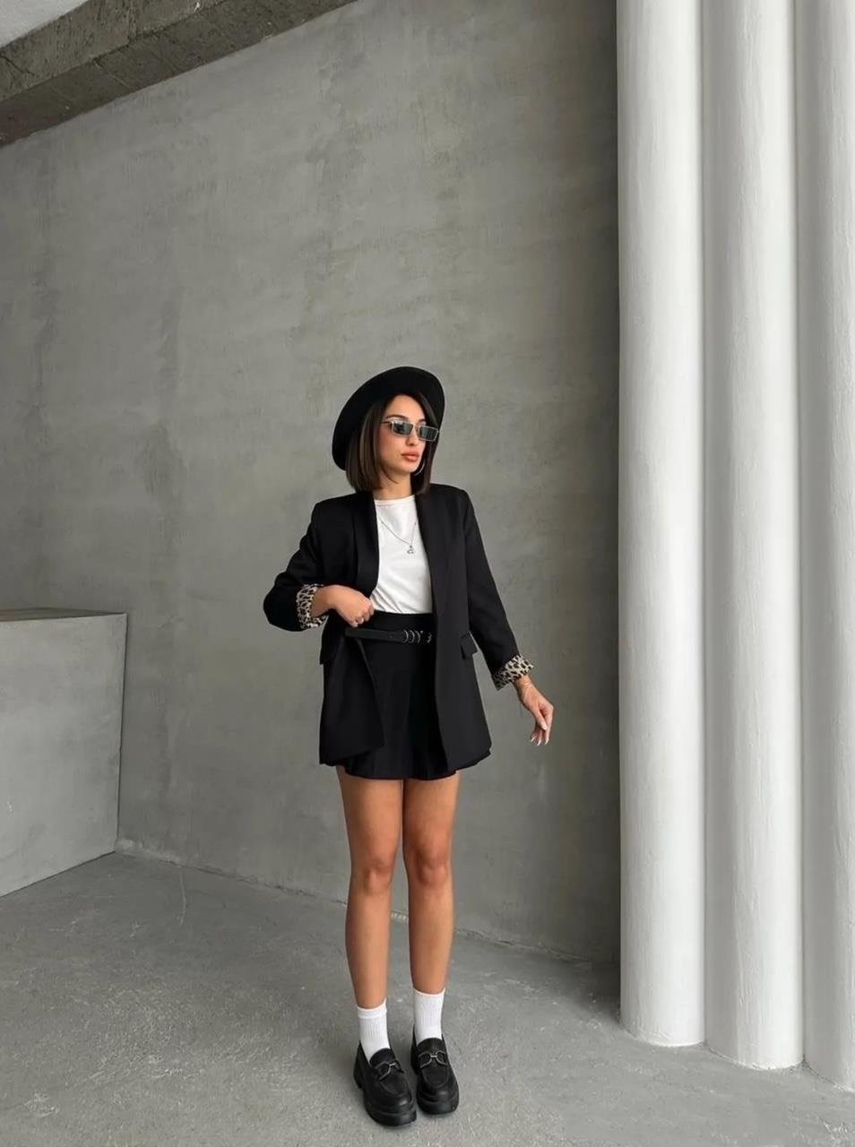 Siyah Leopar Astarlı Blazer Ceket