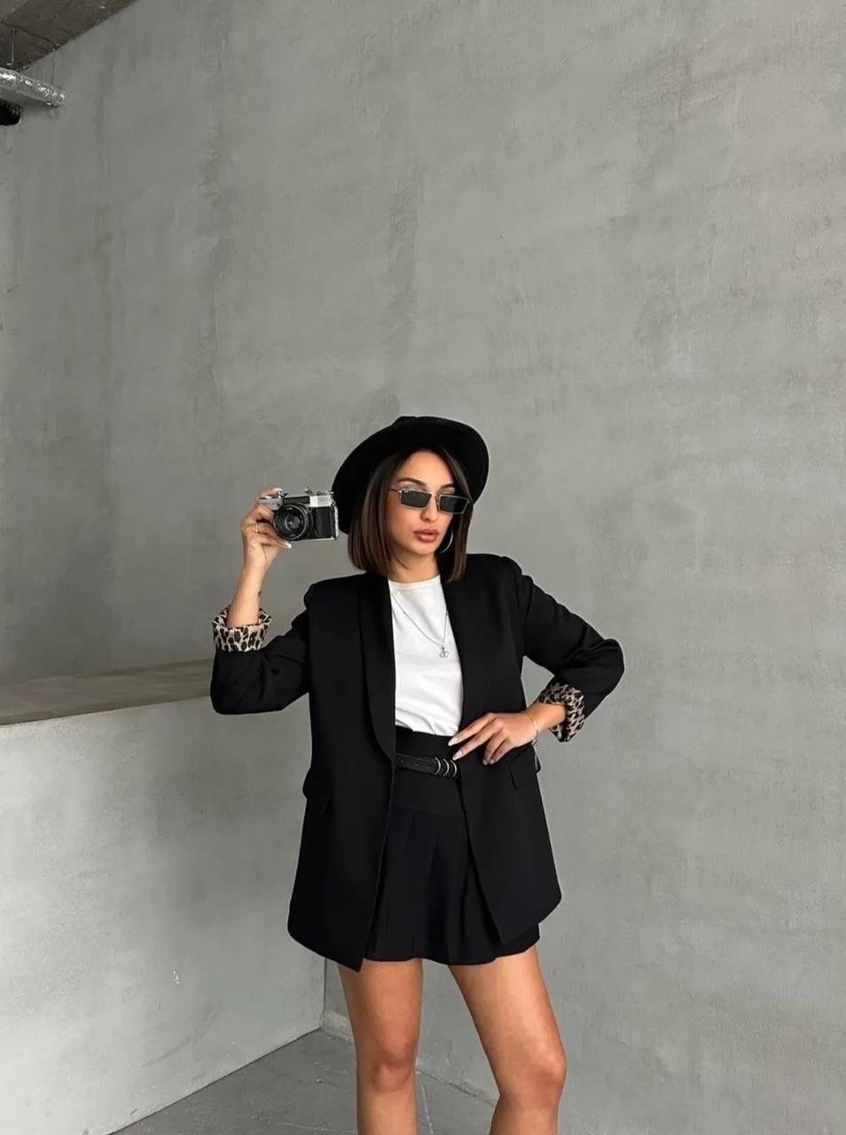 Siyah Leopar Astarlı Blazer Ceket