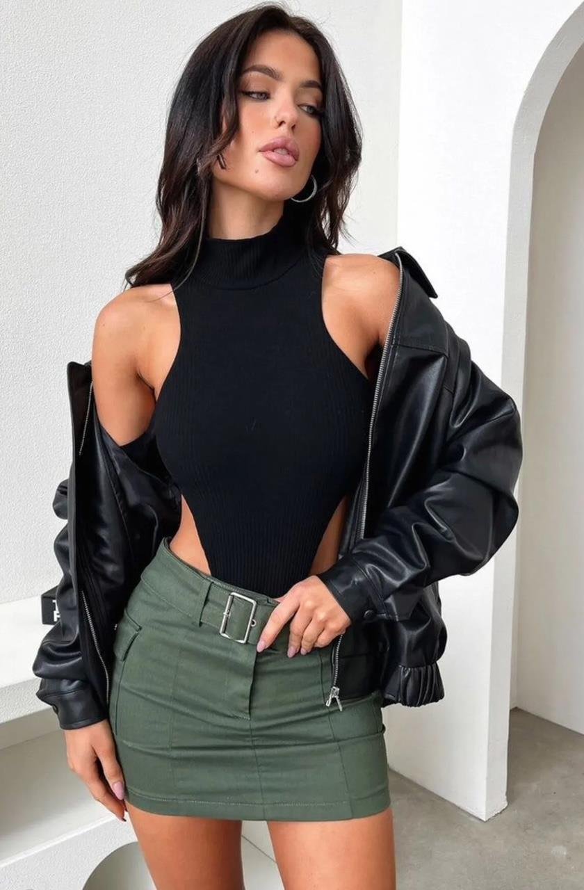 Siyah Oversize Bomber Deri Ceket