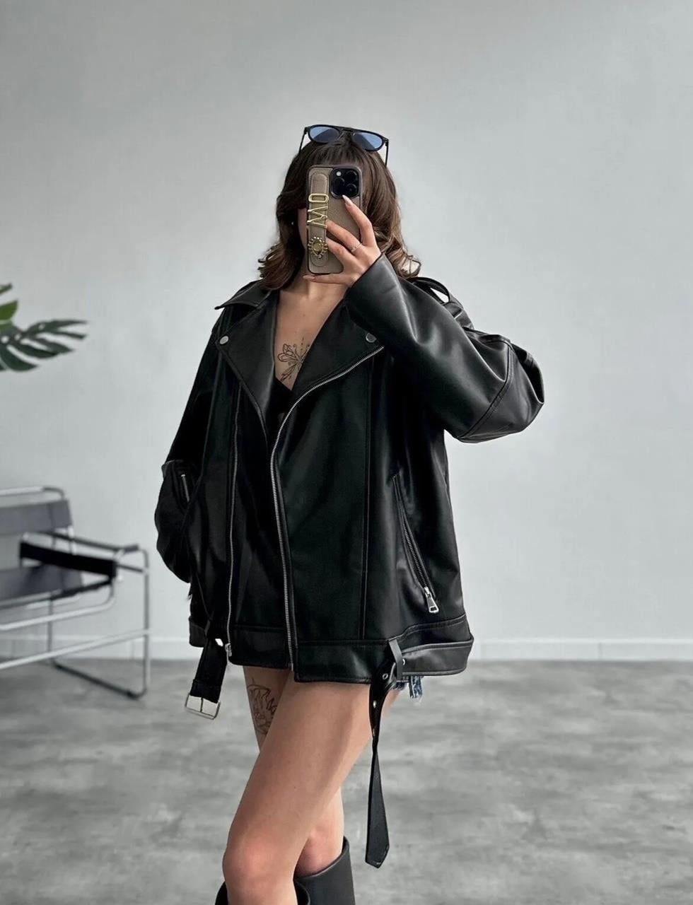 Siyah Oversize Deri Ceket
