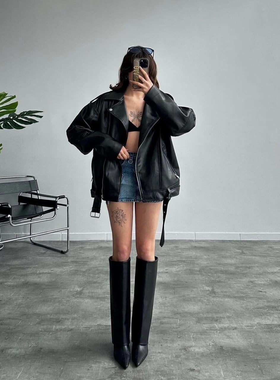Siyah Oversize Deri Ceket