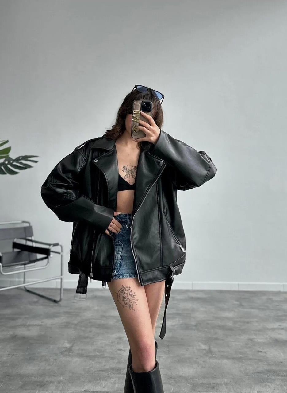 Siyah Oversize Deri Ceket