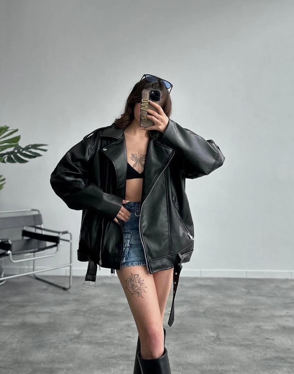 Siyah Oversize Deri Ceket