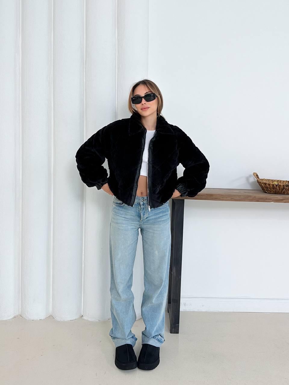 Siyah Oversize Puffer Teddy Mont