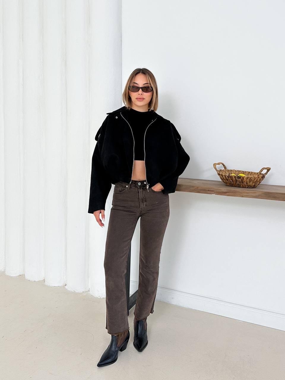 Siyah Oversize Süet Bomber Ceket
