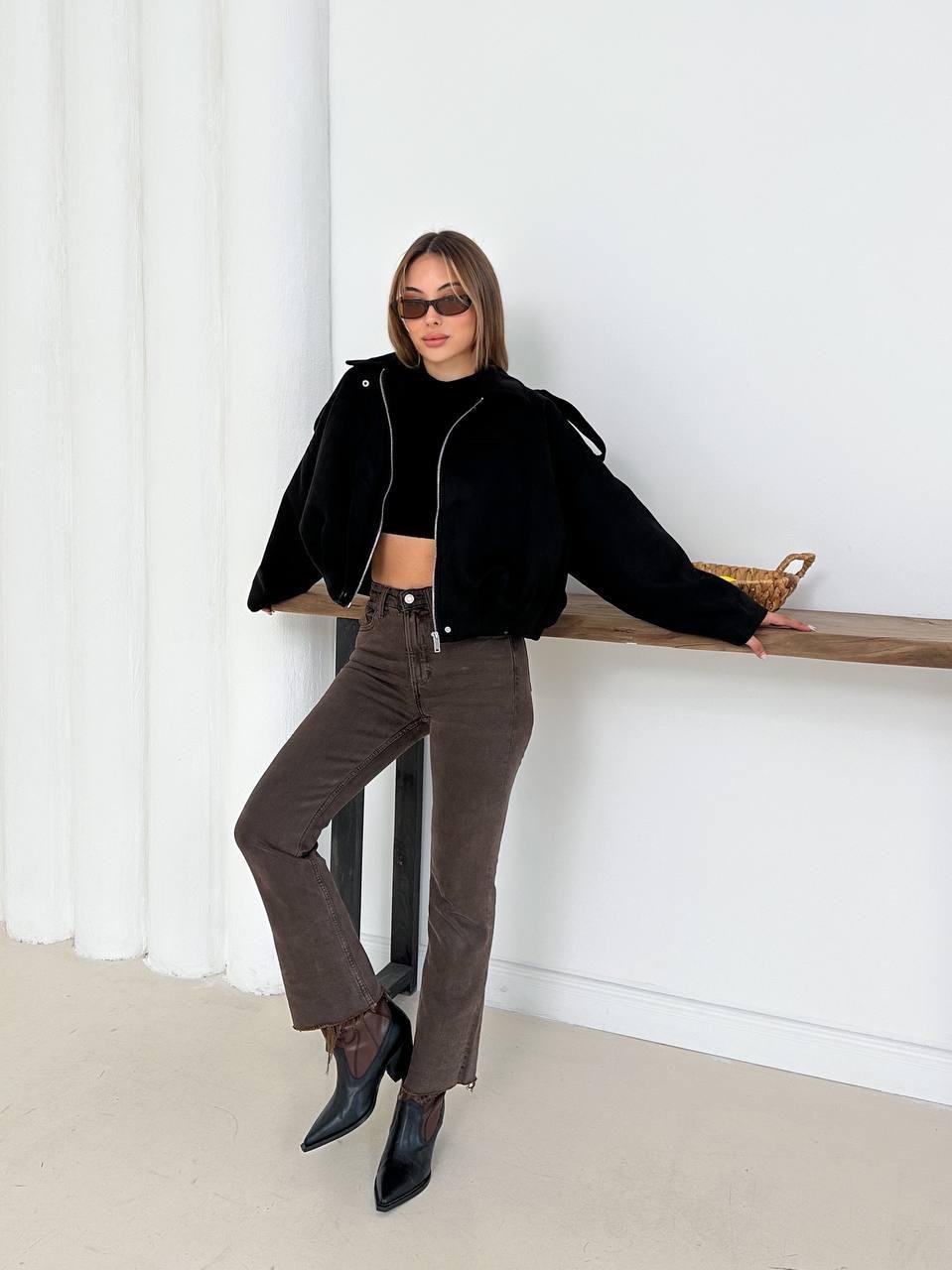 Siyah Oversize Süet Bomber Ceket