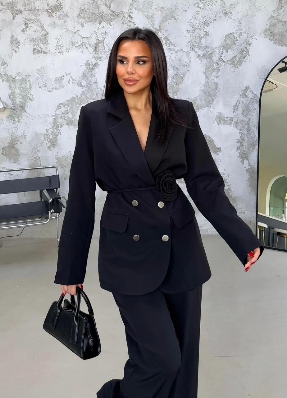Siyah Roses Güllü Blazer Takım