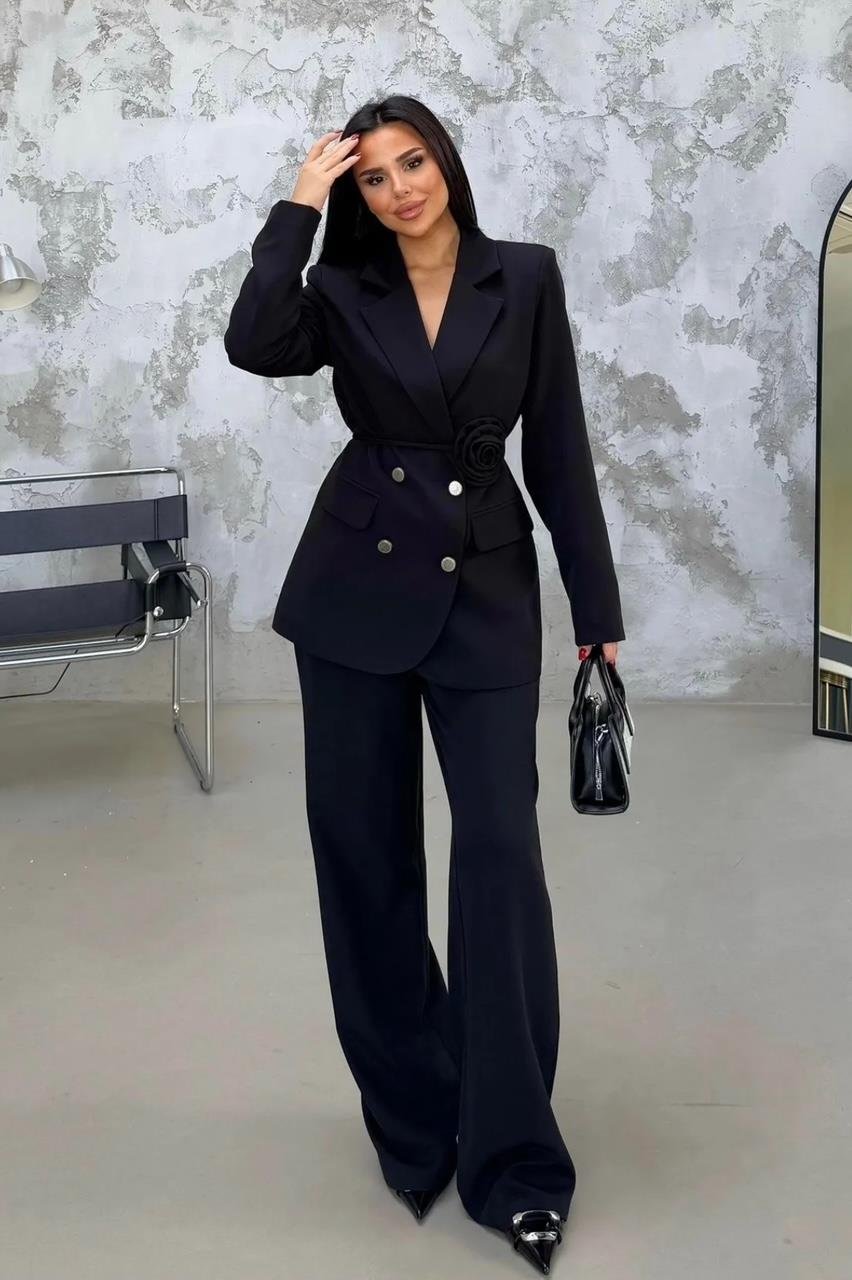 Siyah Roses Güllü Blazer Takım