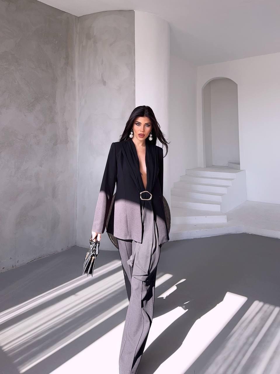 Siyah Şal Görünümlü Blazer Takım