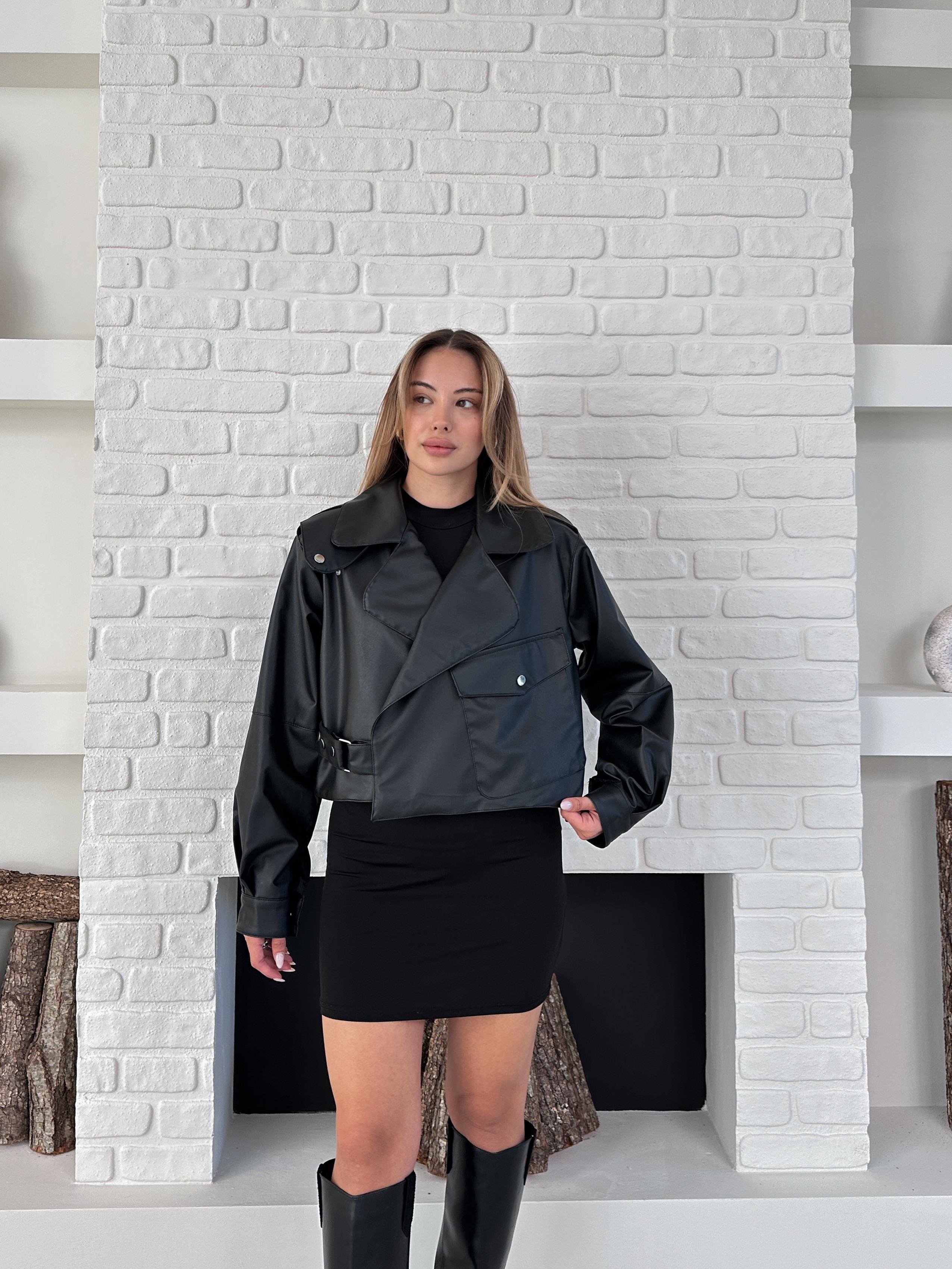Siyah Yeni Sezon Oversize Deri Ceket