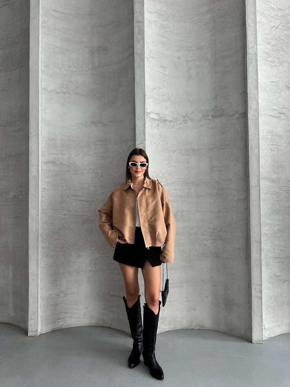 Taba Bomber Oversize Süet Ceket