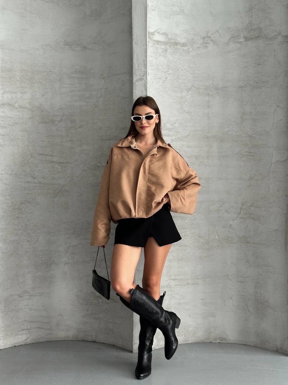 Taba Bomber Oversize Süet Ceket