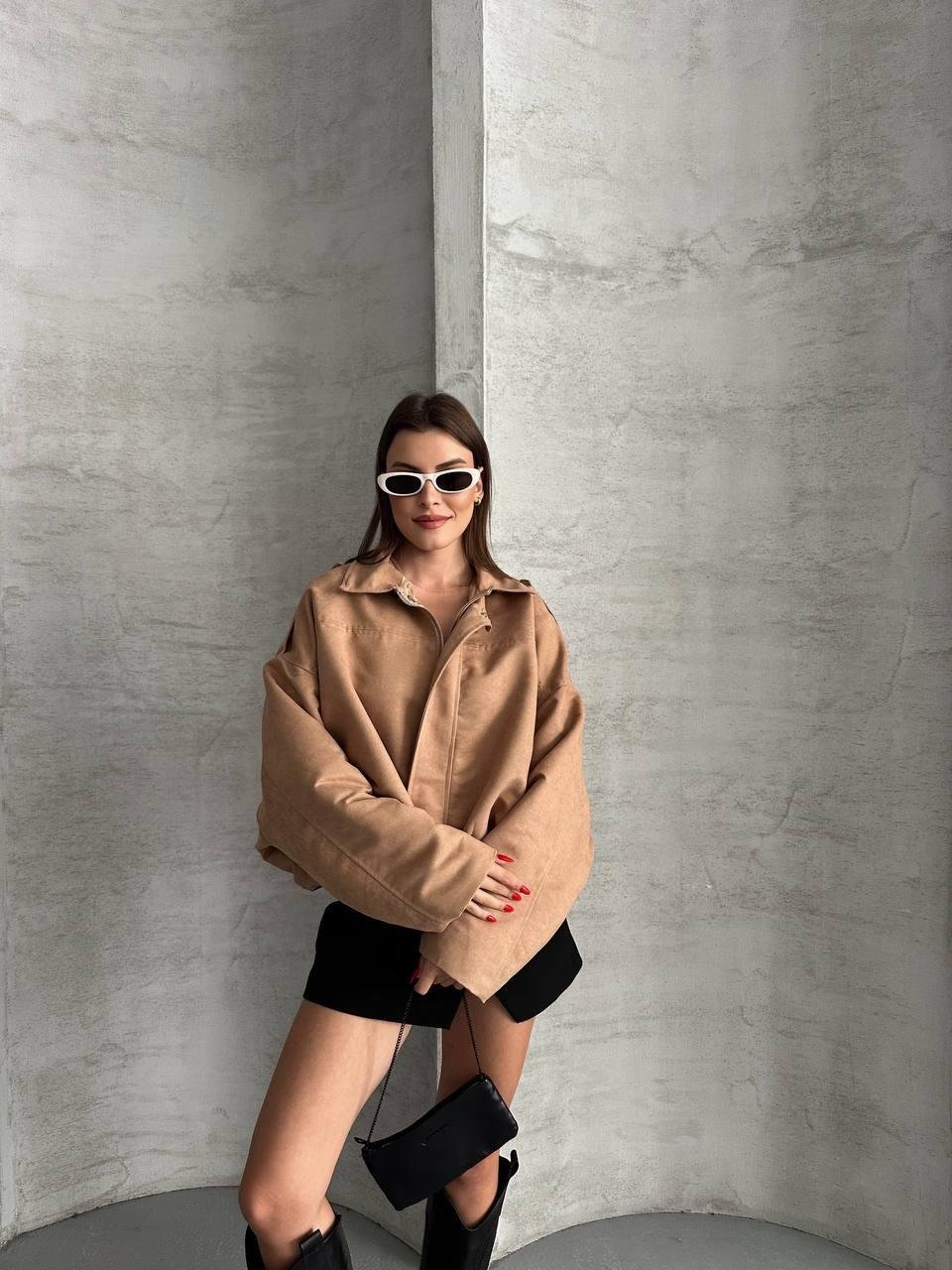 Taba Bomber Oversize Süet Ceket