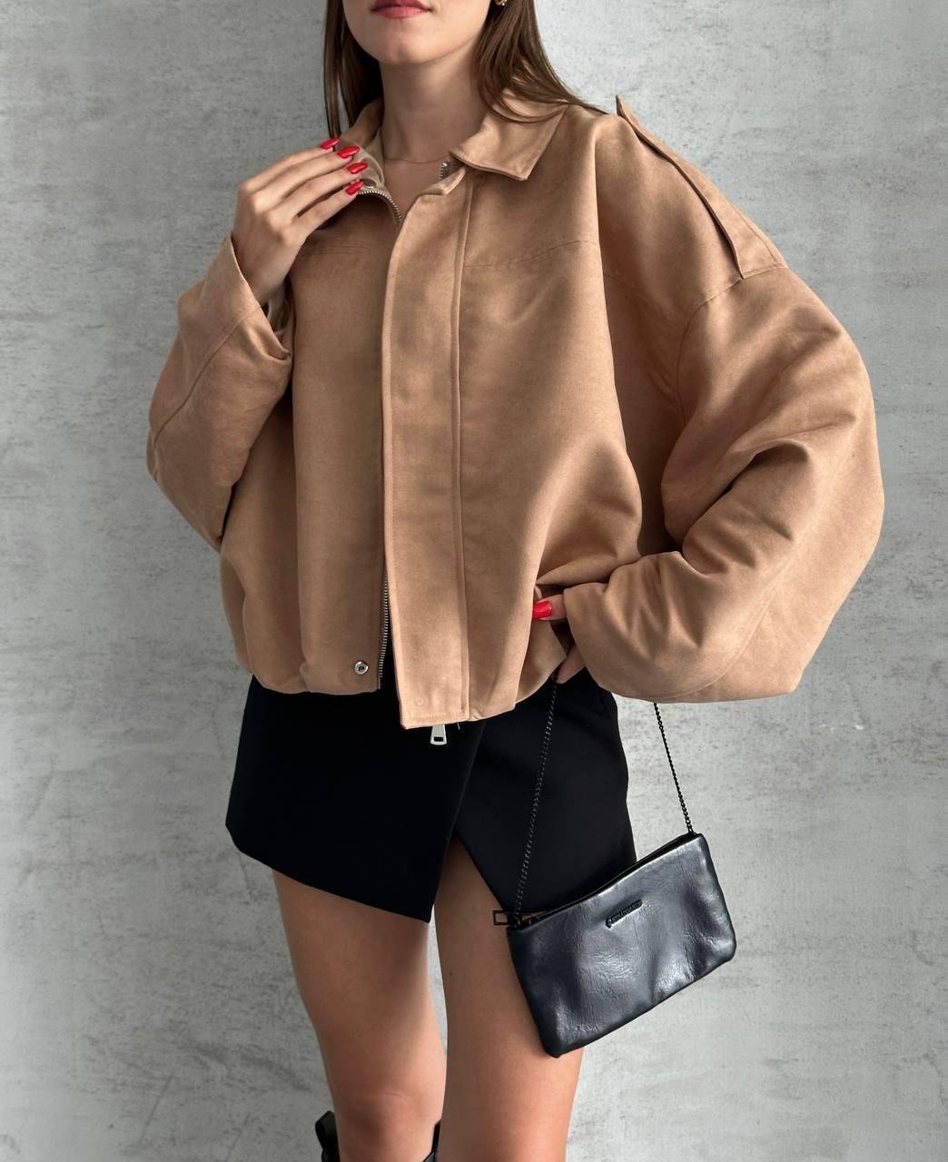 Taba Bomber Oversize Süet Ceket