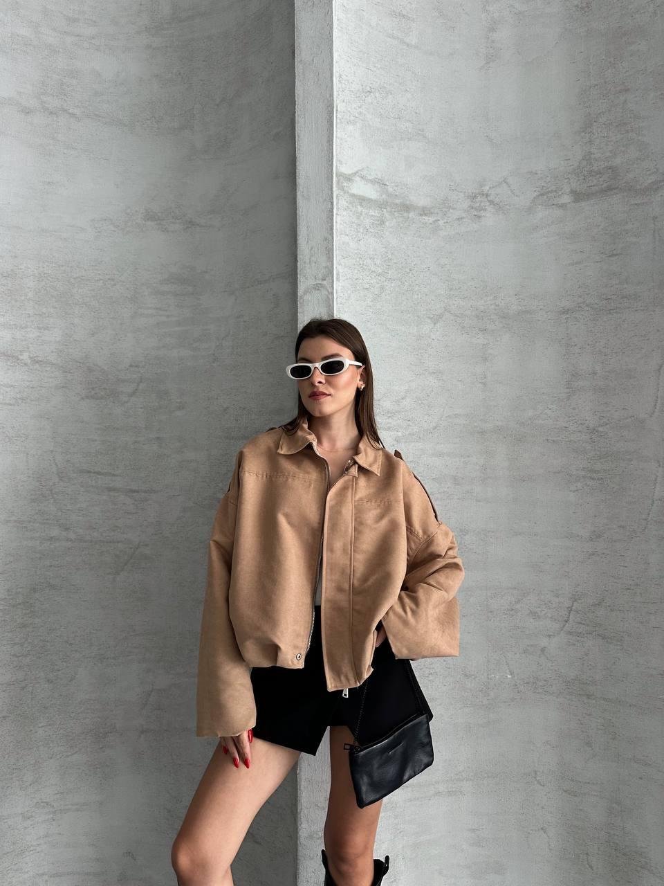 Taba Bomber Oversize Süet Ceket