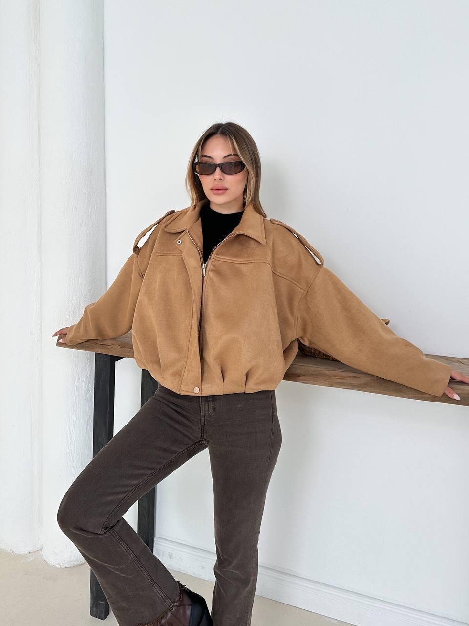 Taba Oversize Süet Bomber Ceket