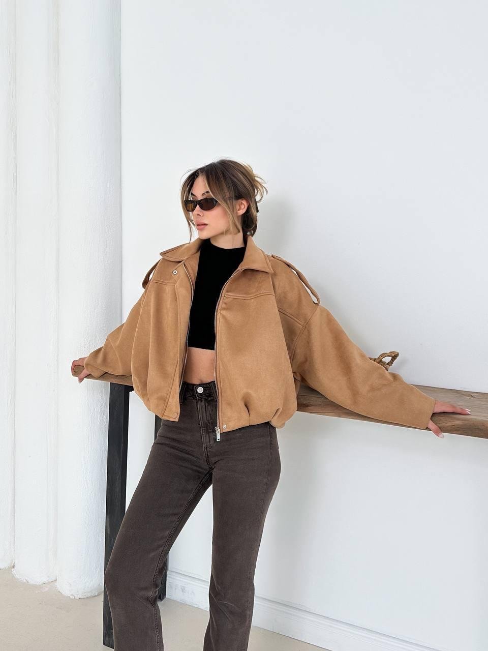 Taba Oversize Süet Bomber Ceket