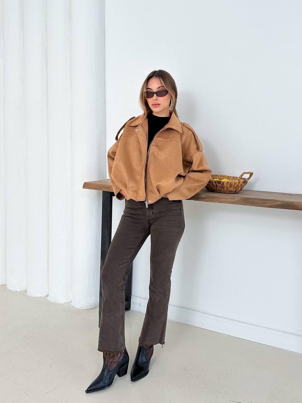 Taba Oversize Süet Bomber Ceket