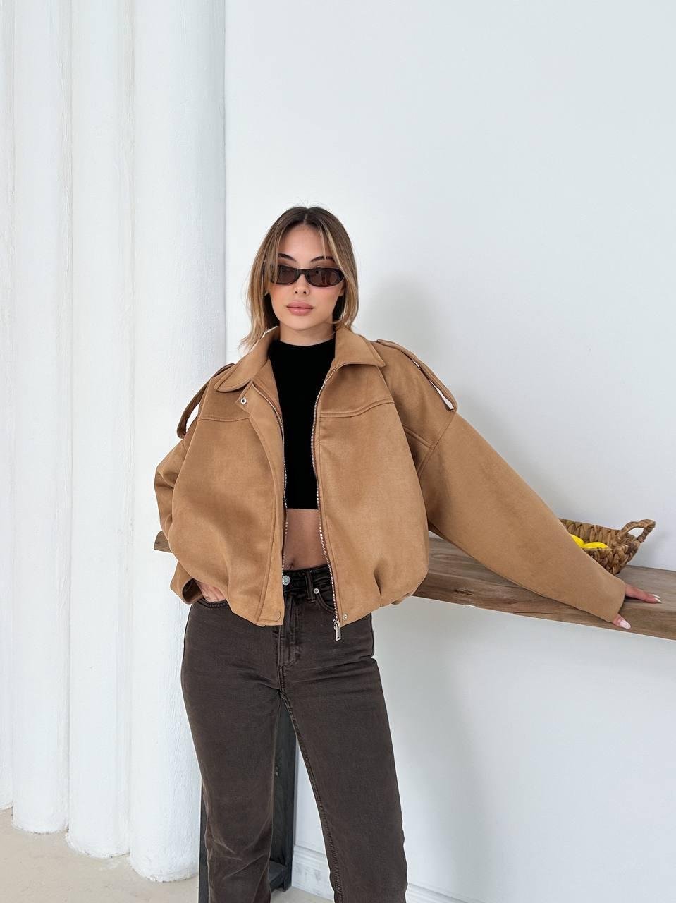 Taba Oversize Süet Bomber Ceket