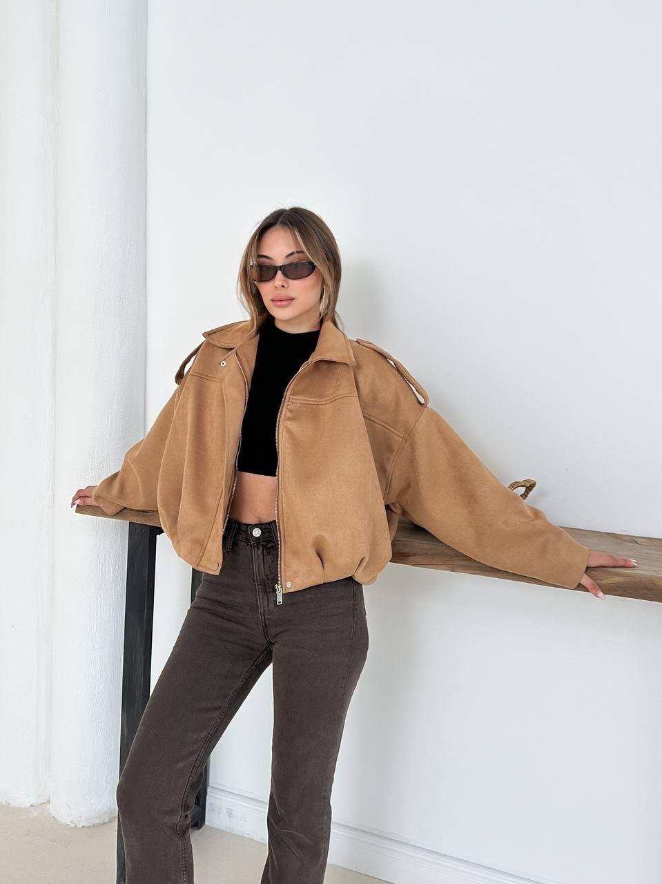 Taba Oversize Süet Bomber Ceket