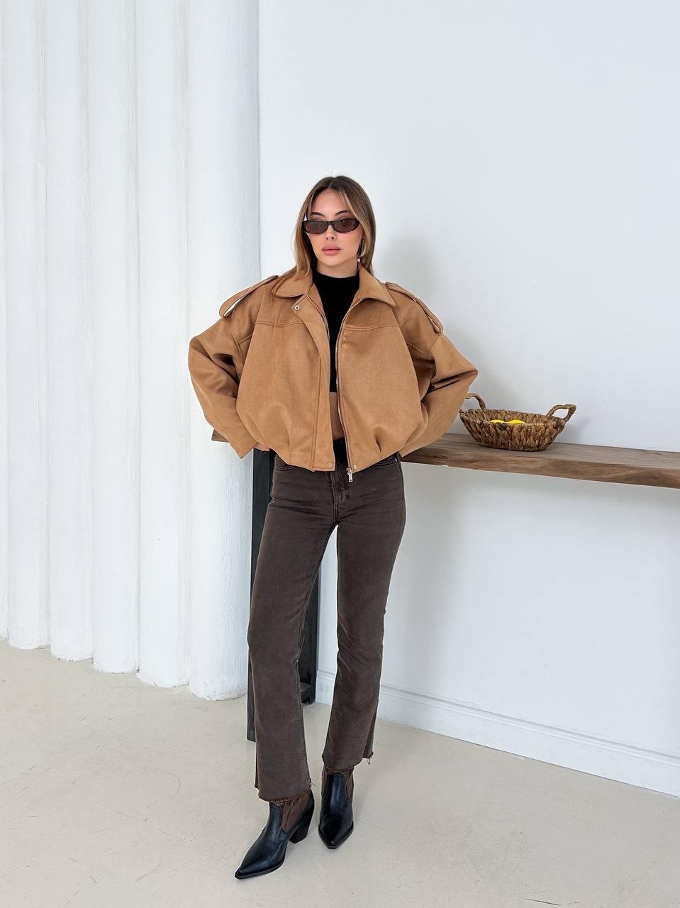 Taba Oversize Süet Bomber Ceket