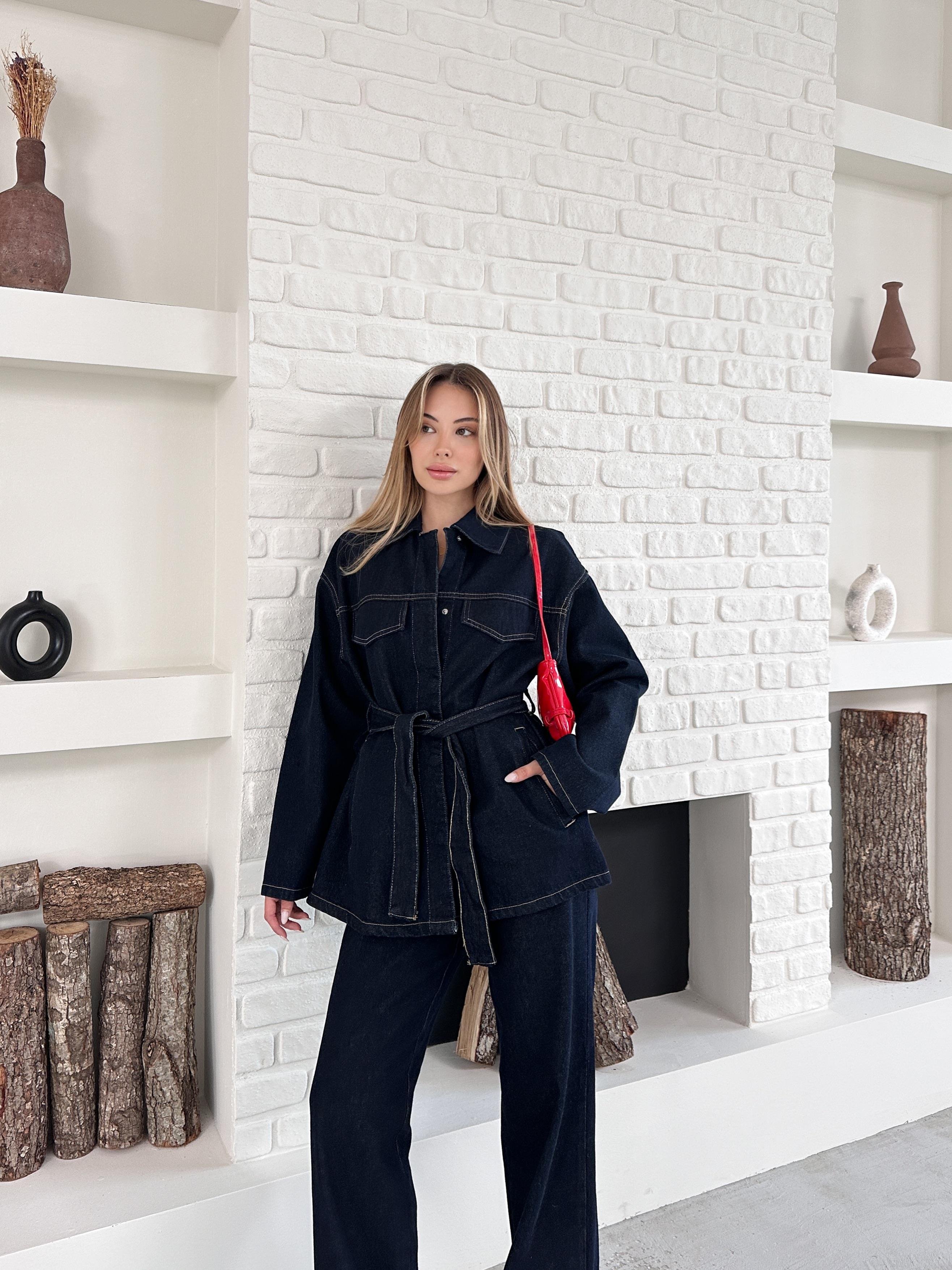 Yıkamalı Lacivert Ceket Pantolon Denim Takım