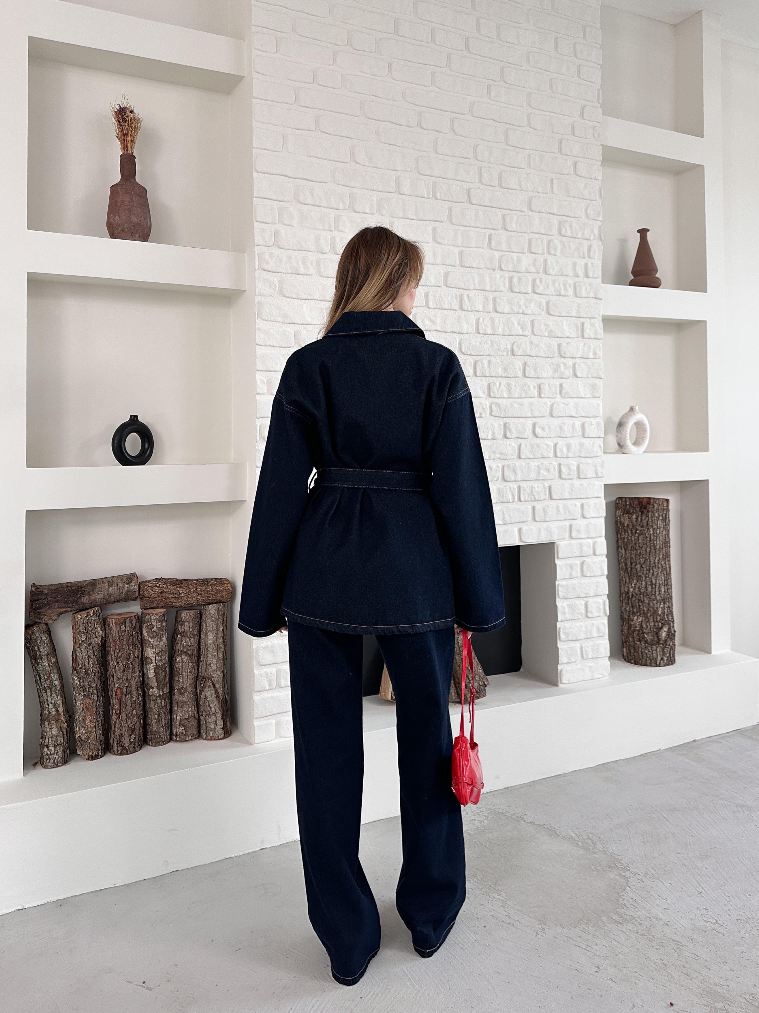 Yıkamalı Lacivert Ceket Pantolon Denim Takım