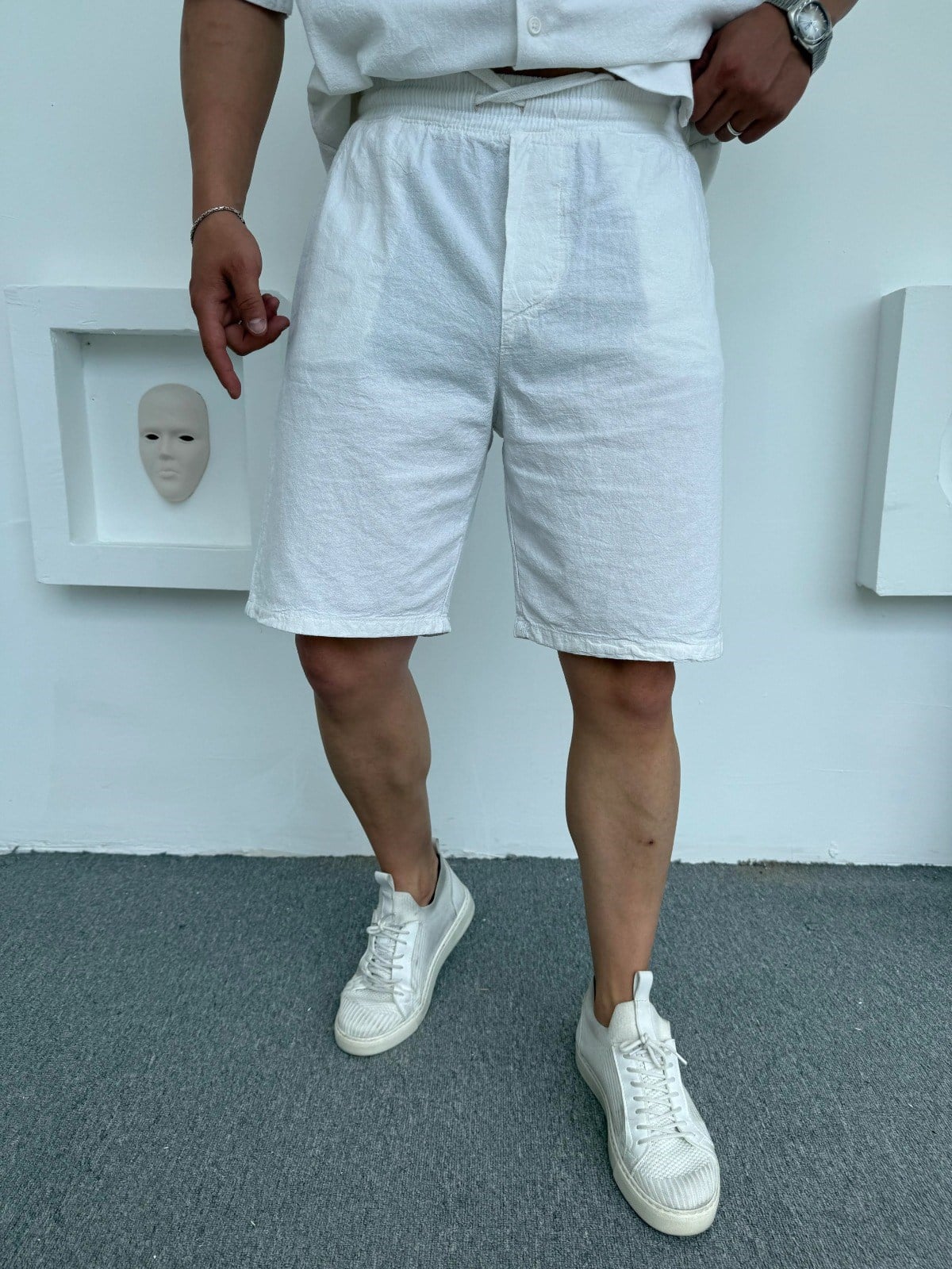 %100 KETEN ŞORT BEYAZ