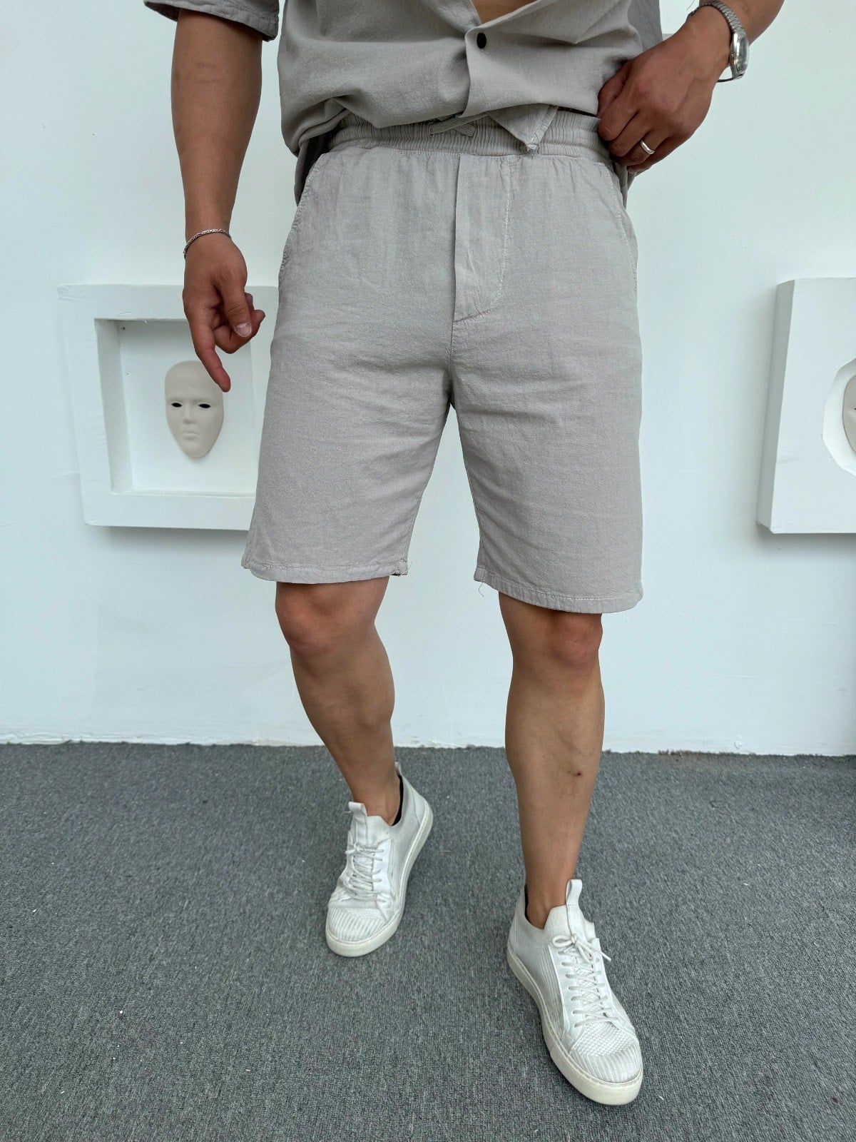 %100 KETEN ŞORT GRİ