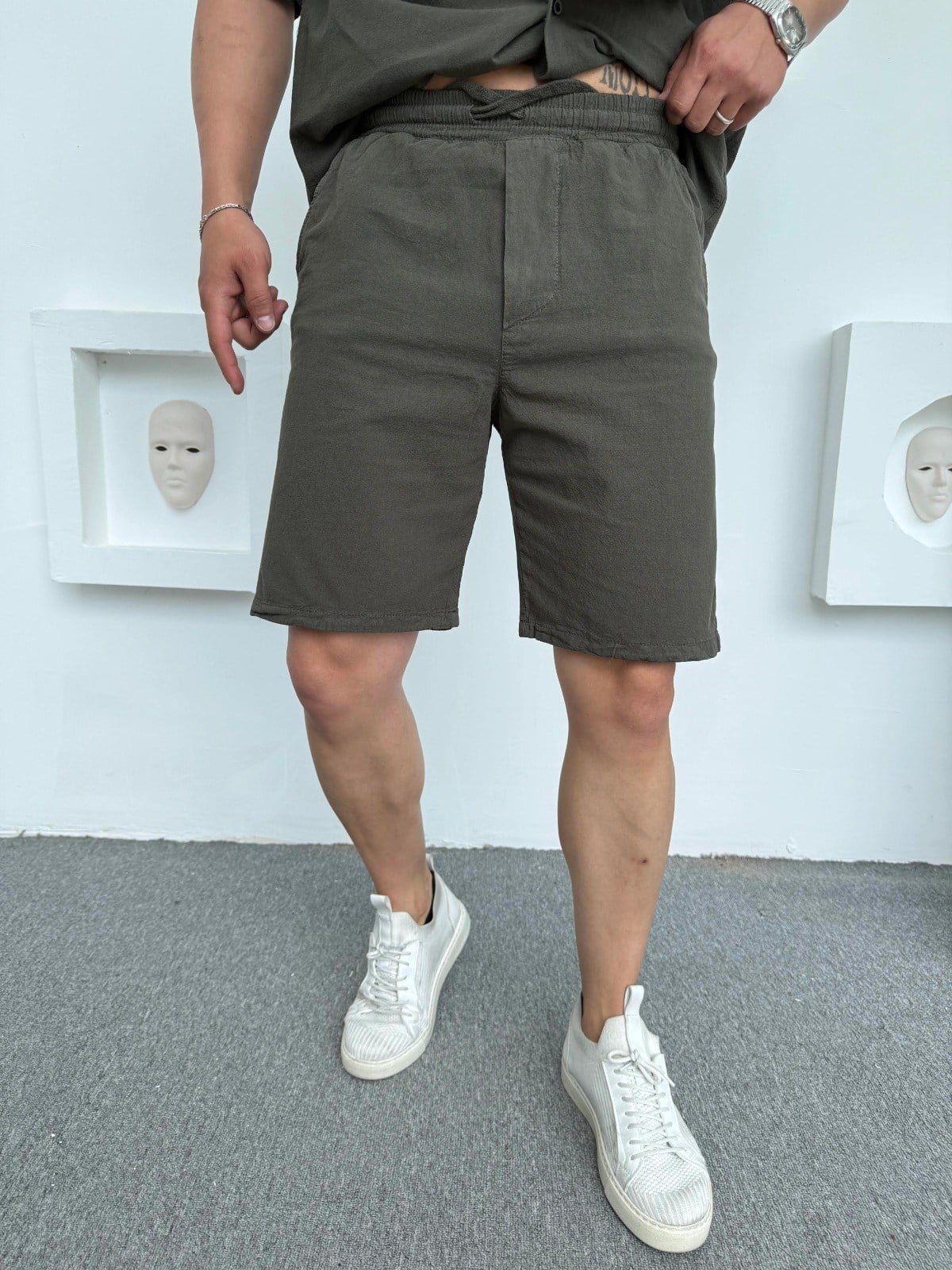 %100 KETEN ŞORT HAKİ YEŞİLİ